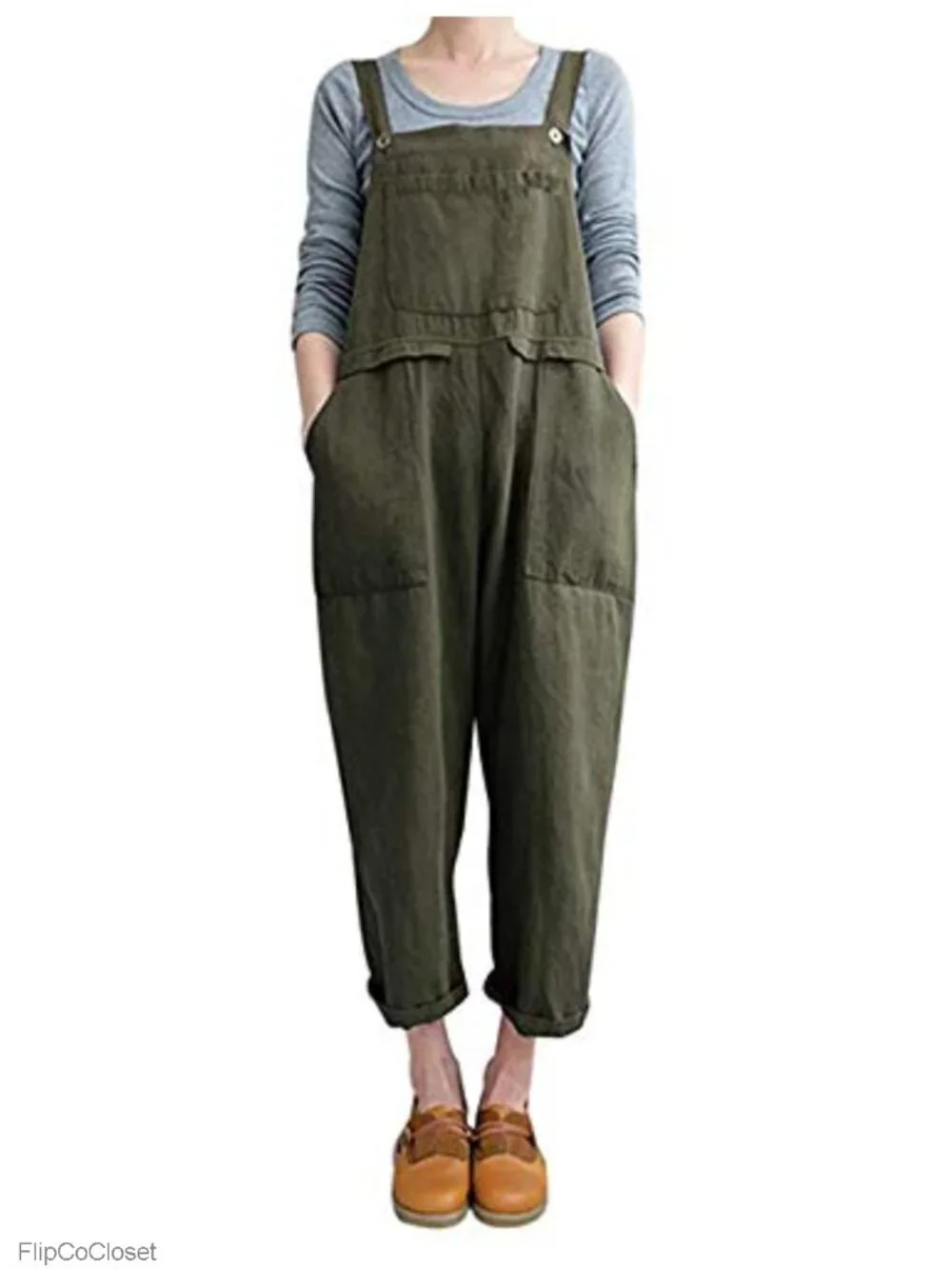 Linen Blend Overalls Jumpsuit Baggy Wide Leg Adjustable Straps